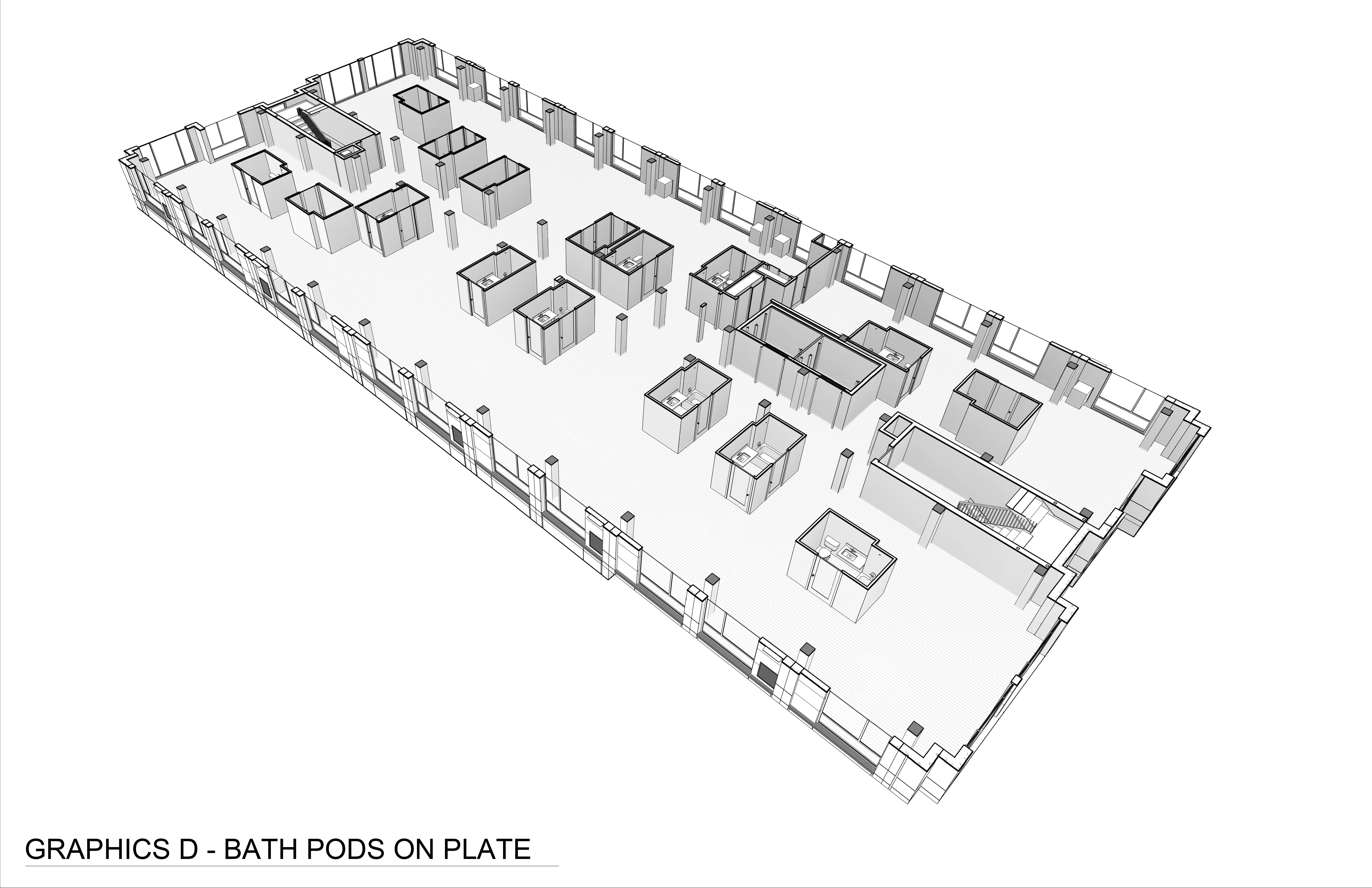 Bath pods placed on floor plate