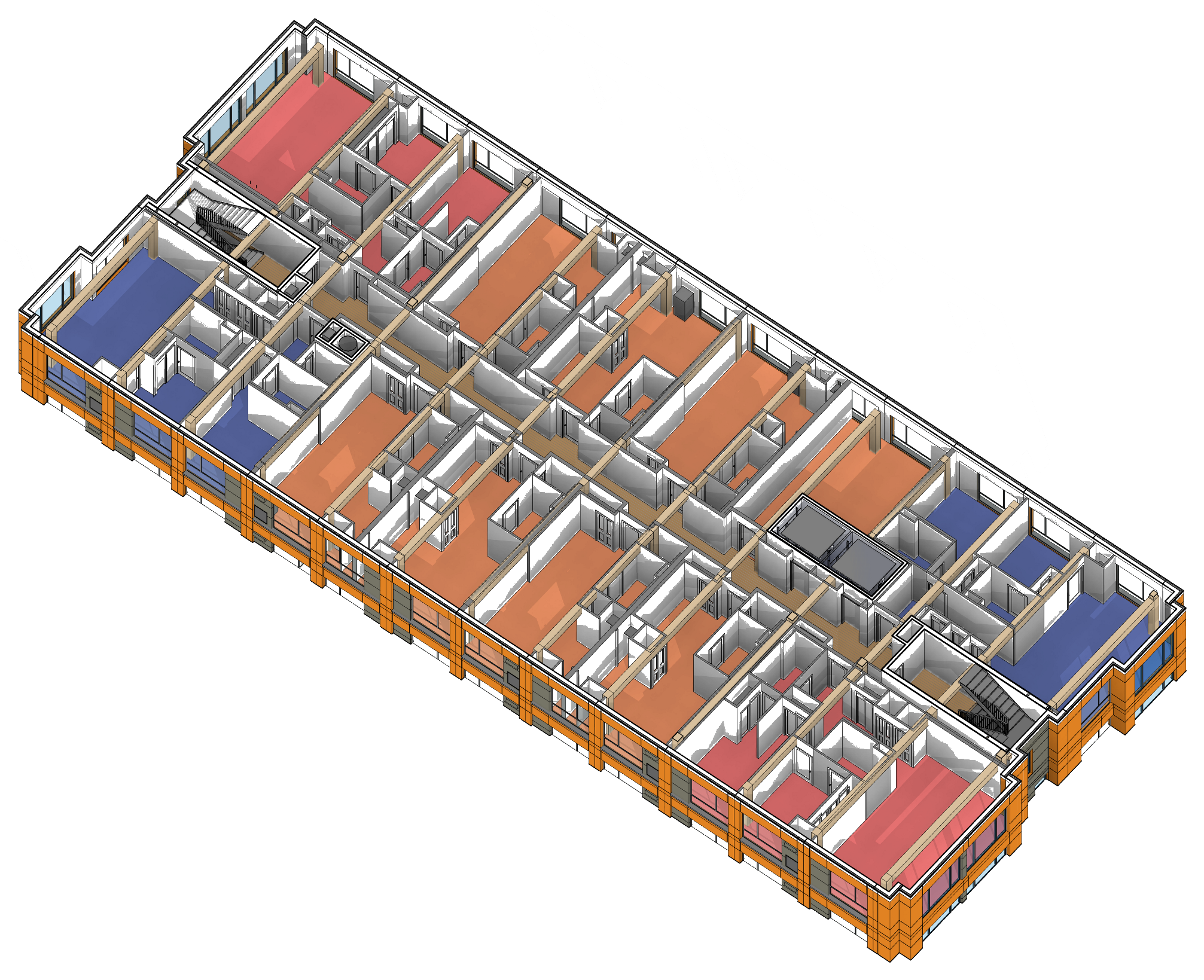 Isometric floor plan — 1BR and 2BR unit configurations within standard frame