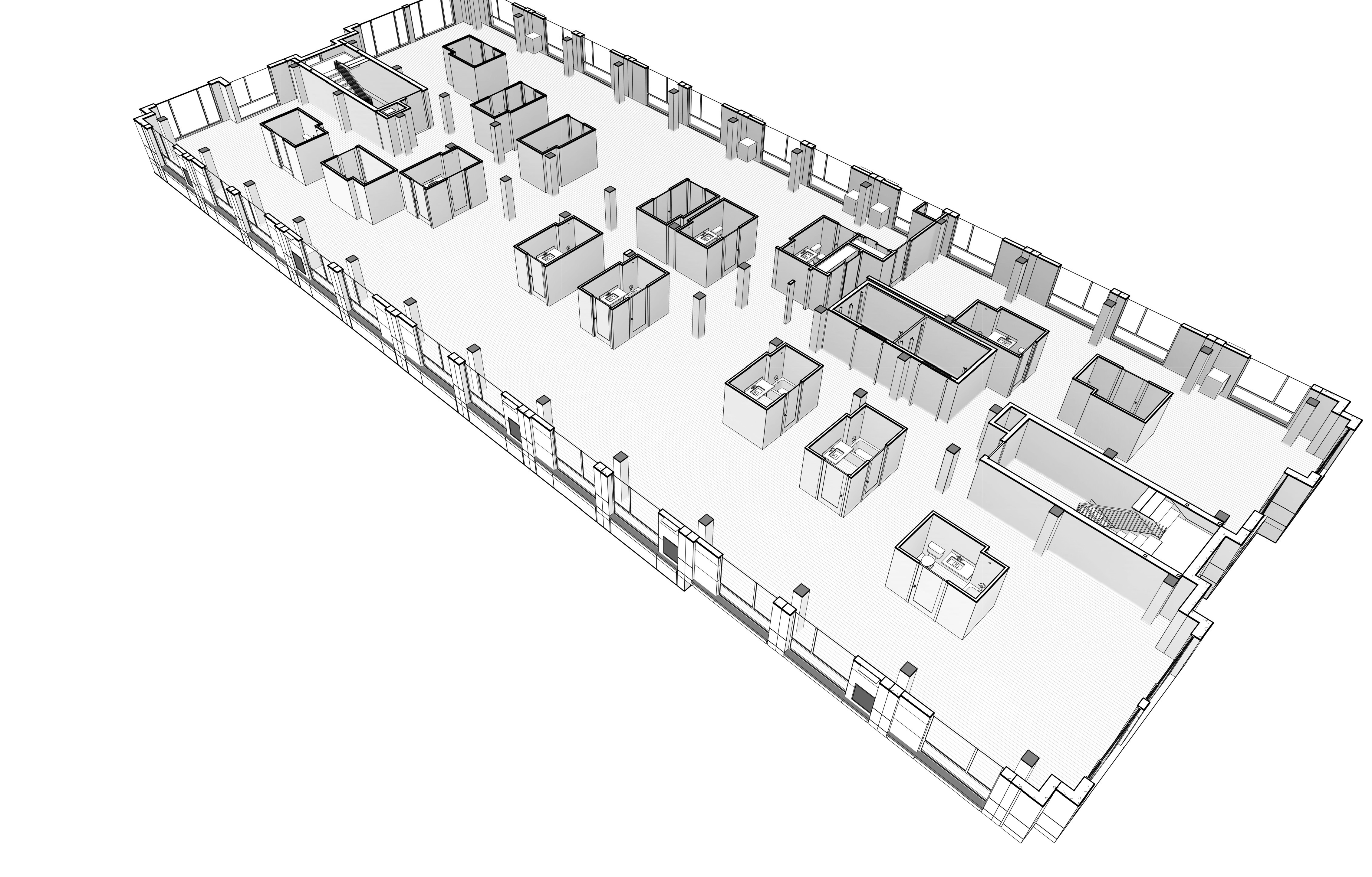 Bath pods placed on floor plate