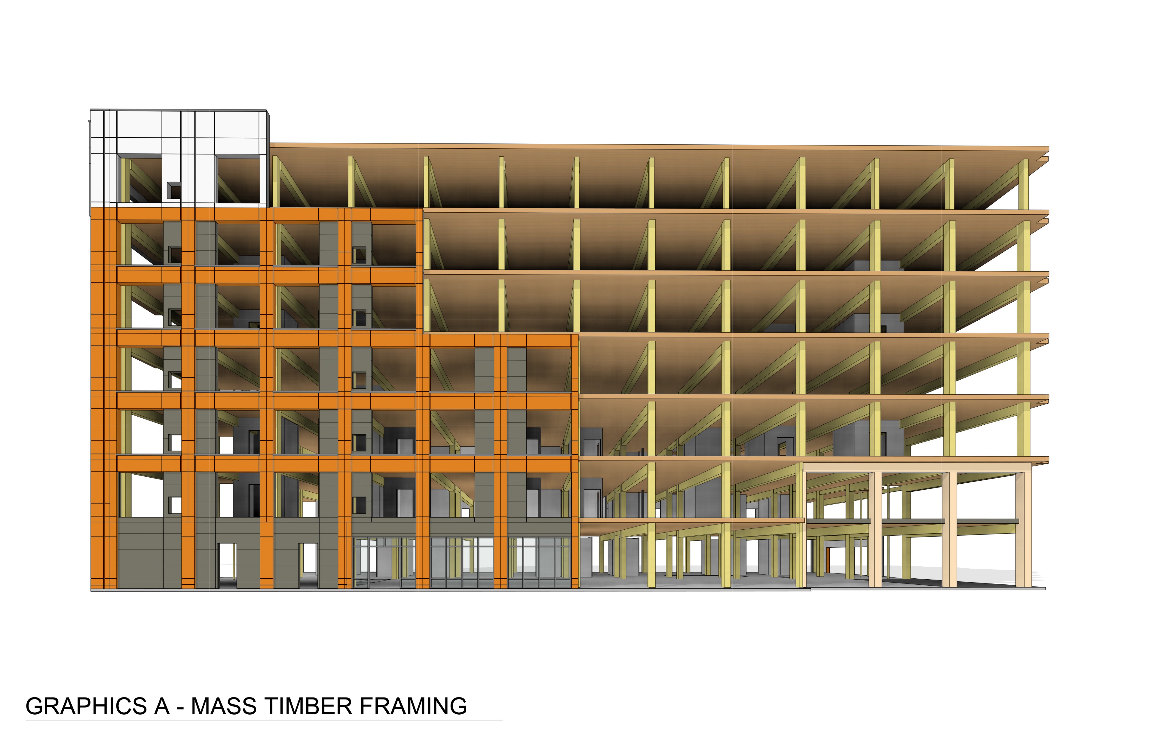 Mass timber framing diagram showing structural system